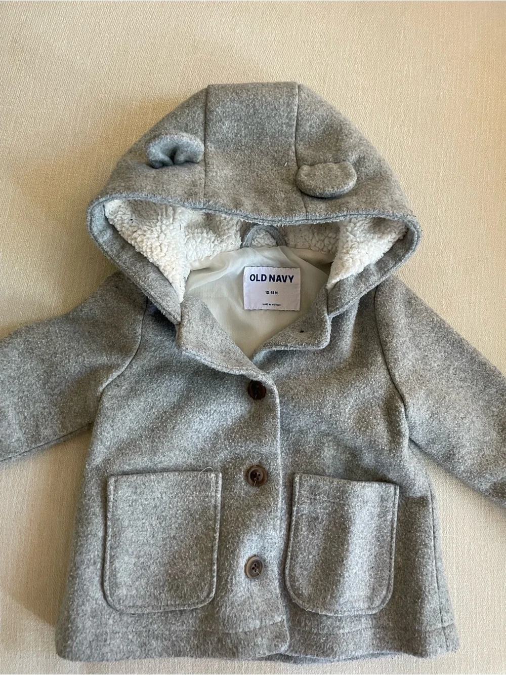Old Navy Toddler Hooded Coat in Light Gray with Sherpa Lining